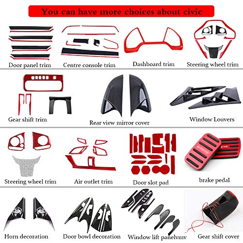 Boltry For Honda 10Th Civic 2016~2020 Full Set Of Car Interiors Instrument Panel Decorative Center Console Moulding Trim Air Outlet Automotive Steering Wheel Cover Accessories 16Pcs-Black #TOP7