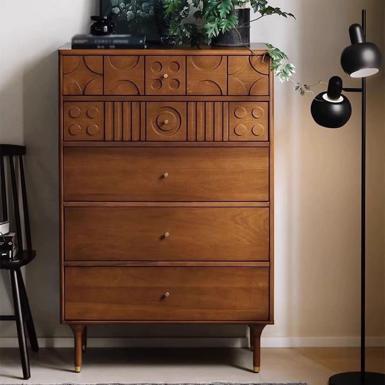 Sideboard Cabinet 80x45x125cm Retro Solid Wood Chest of Drawers Bedroom Living Room Storage Cabinet Carved of Bed End Drawer Side Sideboard Cabinet with Drawers