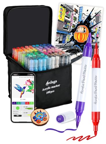 アクリルマーカー 100色セット 色付き号水性ペン 無料アプリ付き カラーペン 毒性無し 防水 速乾 耐光 太細両端 プラ板/ガラス/陶器/木材/布/石に書ける ハンドメイド DIY 子供用 学校 絵画教室 プレゼント