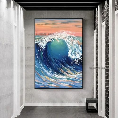 Tableau moderne vagues de l'océan 80x120 cm pour salon nordique