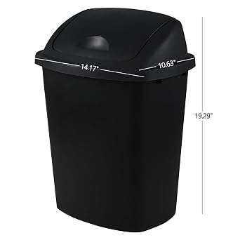 Teyyvn 6 Gallon Plastic Flip Lid Trash Can, Black Garbage Bin, Pack of 4