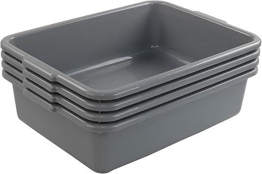 Xyskin 4 Packs 13 Liter Grey Commercial Bus Box, Plastic Utility Bus Tub