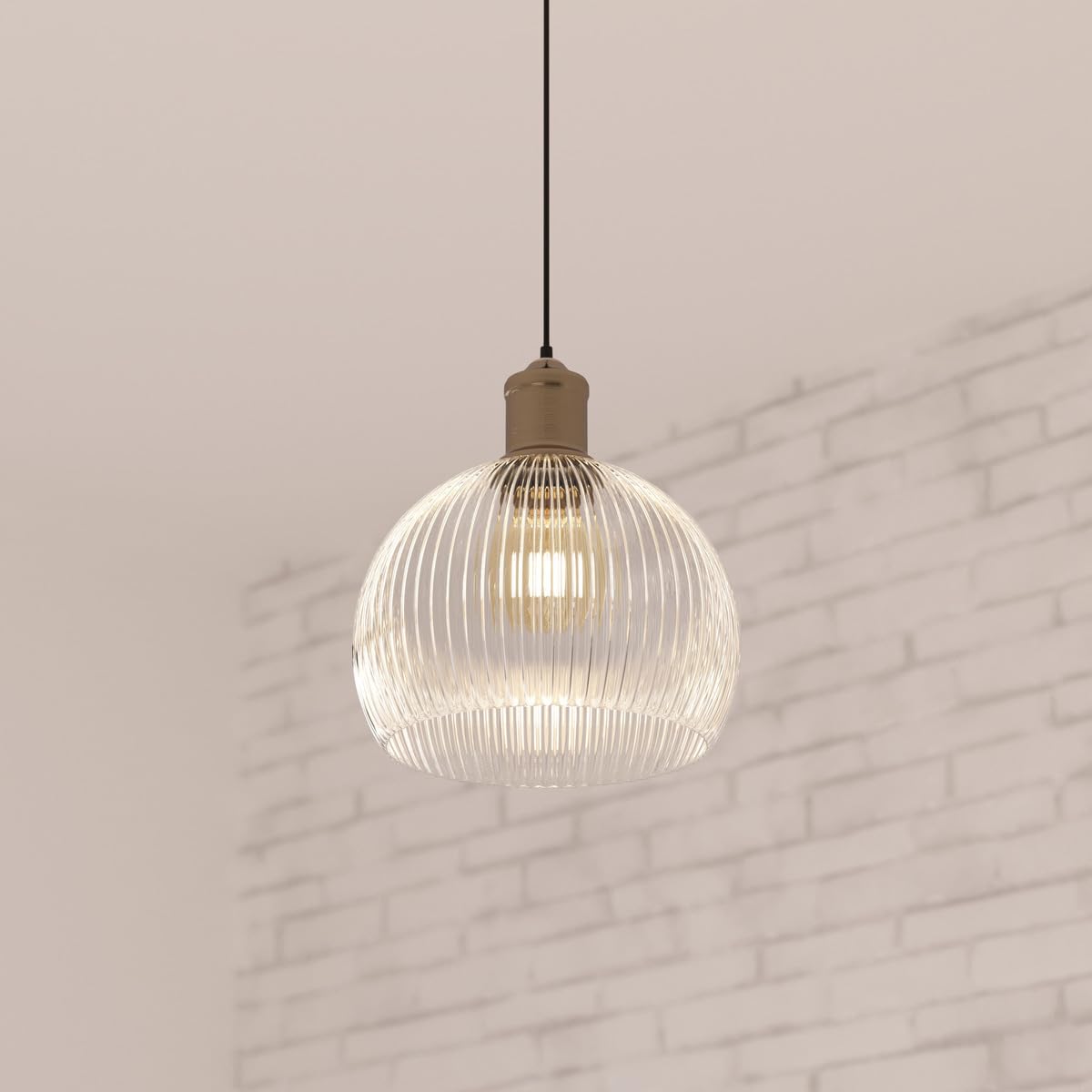 Atmosphera - Lámpara colgante Laye de cristal acanalado, 20 cm de diámetro, estilo retro bohemio - Lámpara de techo para salón y dormitorio