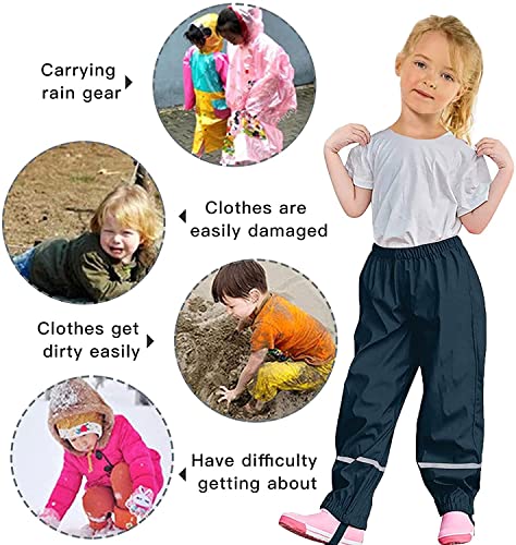 Image of Unisex Kids Rain Pants,Toddler Waterproof and Windproof Rain Trousers Over Pants,Mud Dirty Proof for Girls Boys 98-134