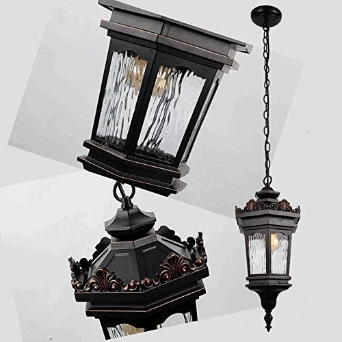 RLKHXBS Indoor Chandelier, Outdoor Pendant Light Glass Lantern Traditional Victoria Retro Hanging Suspension Lamp E- Height Adjustable Droplight Pavilion Garden Porch Lighting – Image 6