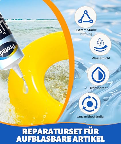 Protado Pool Reparaturset mit 80 ml PVC Kleber, Wasserdichtes Pool Flicken Reparaturset für Luftmatratzen, Schlauchboote, Pools, Kajaks, Whirlpools & Zelte