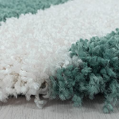 Tapis design à poils longs d'architecte motif abstrait bleu 240 x 340 cm