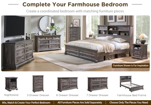 Image of Nightstand with Charging Station, 18 inch Wooden End Table w /Roman Column