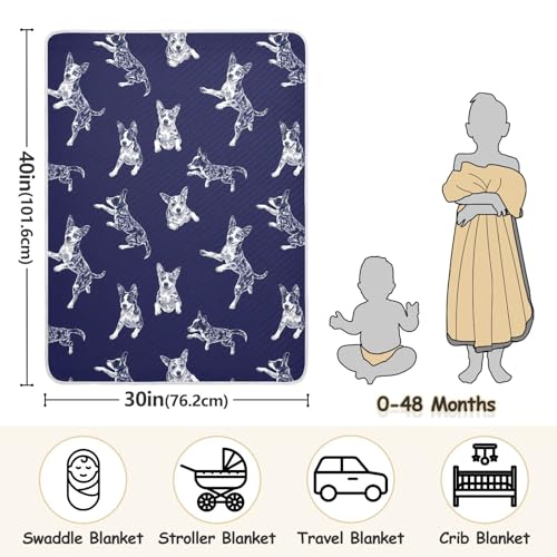 Image of vvfelixl Baby Swaddle Blanket for Boys Girls Blue Heeler Dog Baby Blanket for Newborn Nursery Blanket for Crib Stroller 30x40 in