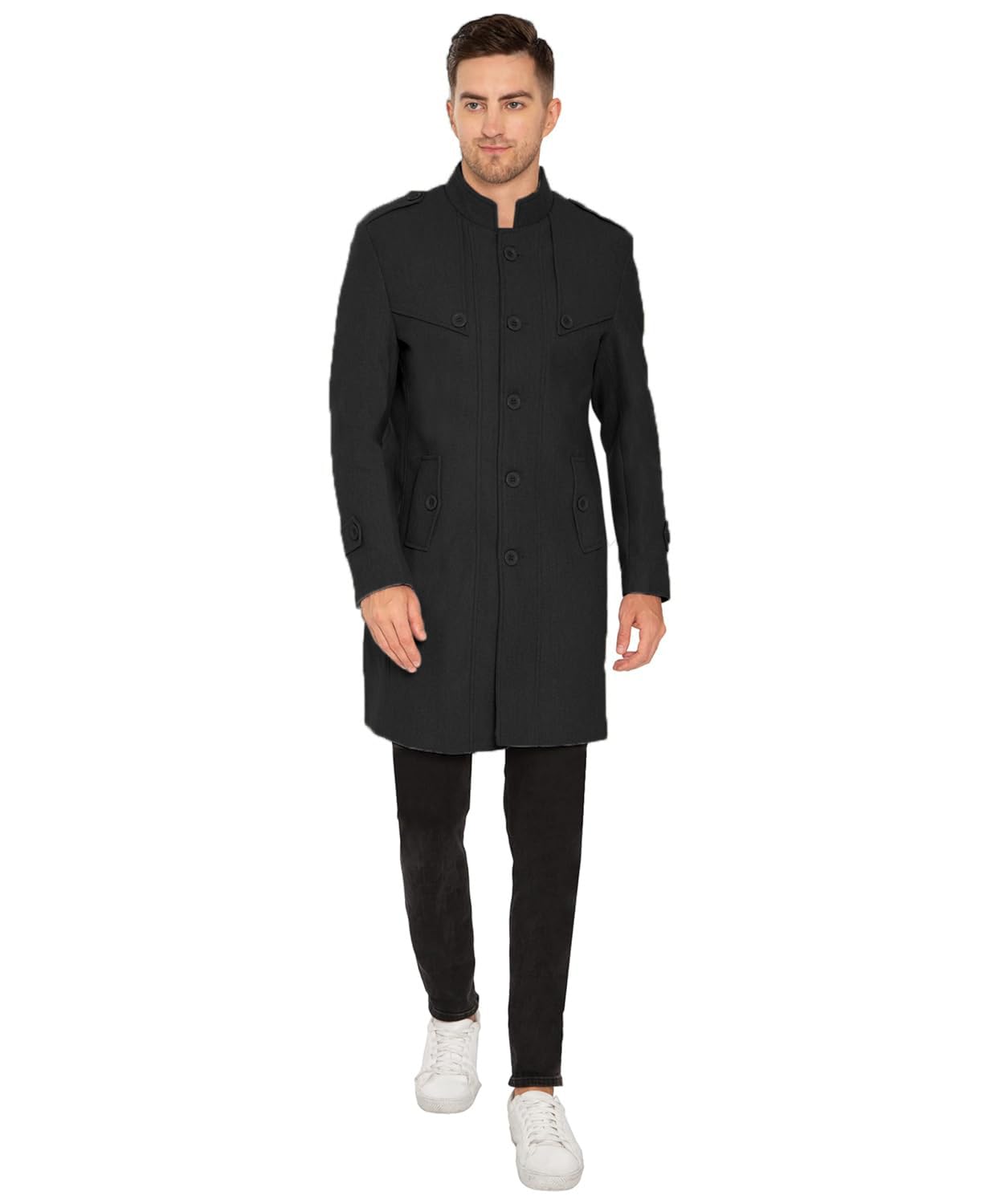 Buy Matelco Men Pure Wool Notched Collar Trench Coat | Winter Long