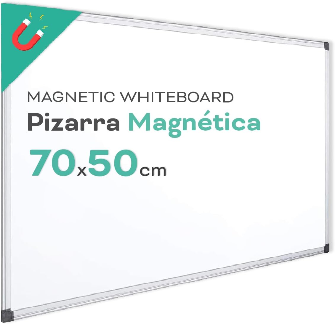 Magnetic Whiteboard with Aluminium Frame, Smooth Surface, Easy Erase Board for Notes Drawing Teaching Tool for Office and School - Ofituria (90 x 60)