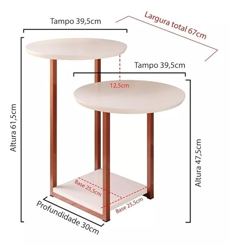 Mesa De Apoio Sala Alta Redonda Lateral De Cama Decorativa Cor Off White/Rosê Gold