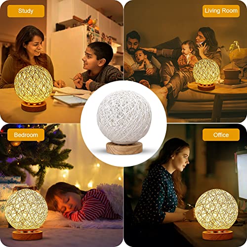 Gohytal LED bedside lamp, beige spherical ball lamp, dimmable night lights, wooden rattan LED table lamp with USB cable - Image 4
