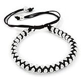Se puede llevar en la muñeca Avalaya Cordón de seda trenzado negro con perlas tono plata acrílico pulsera de la amistad, cables, Cables