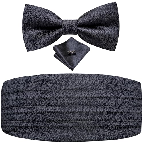Image of Dubulle Mens Cummerbund and Bow Tie Set Paisley Floral Pretied Bowties for Men Pocket Square Cufflinks Wedding Business