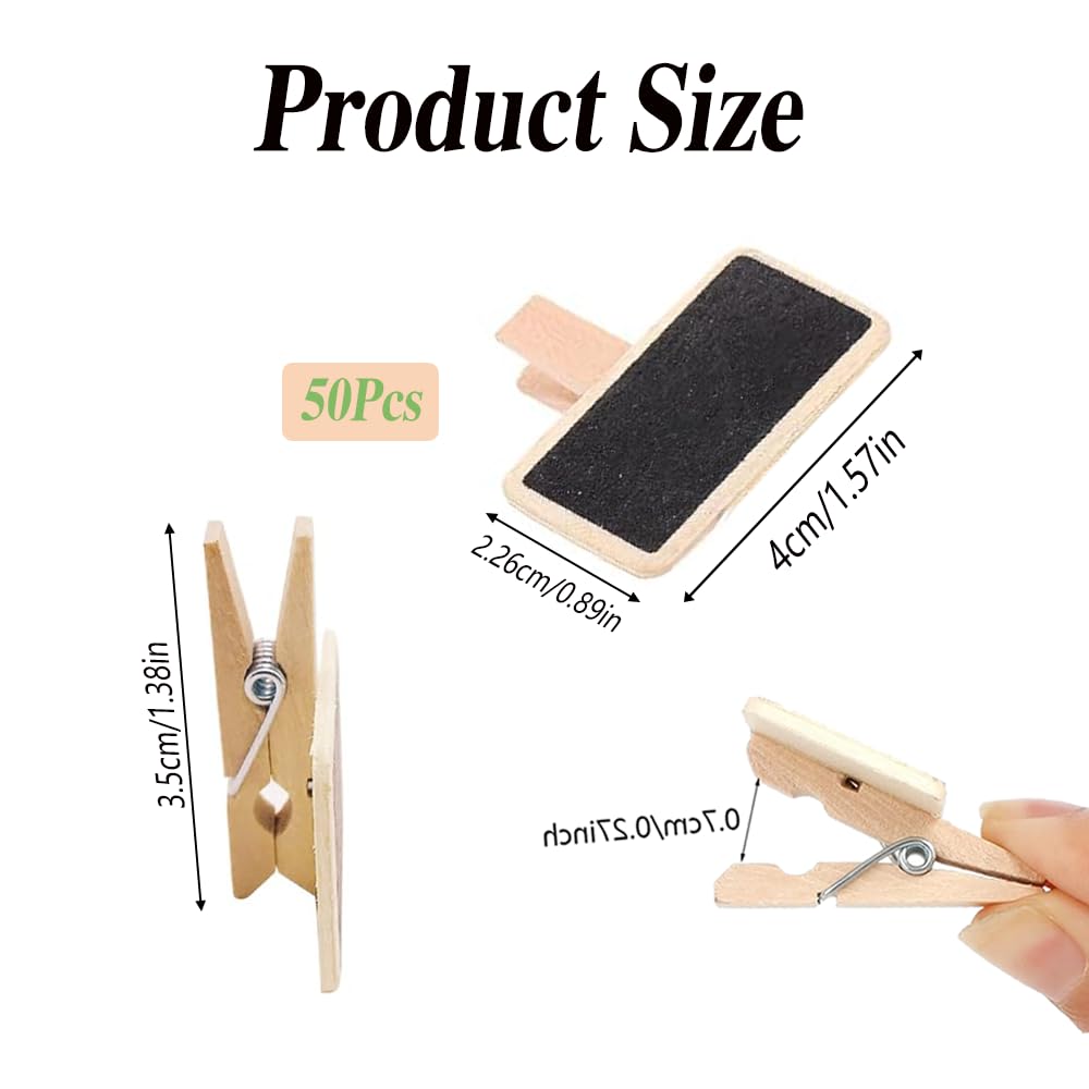 Drewniane mini tablice kredowe z klipsem, 50 sztuk, mini tablica kredowa, wielokrotnego użytku, małe drewniane tablice kredowe na metki cenowe, tablice do notatek fotograficznych, etykiety