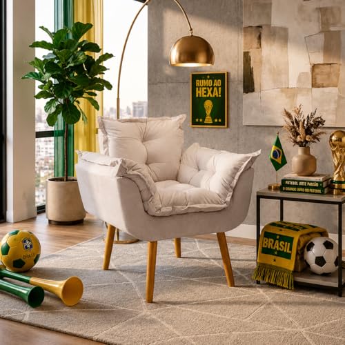 Poltrona Alice Decorativa Para Sala Cadeira Reforçada Para Recepção Manicure Clínica Sala De Espera Consultório Escritório Pé Castanho - Clique & Decore (Bege)