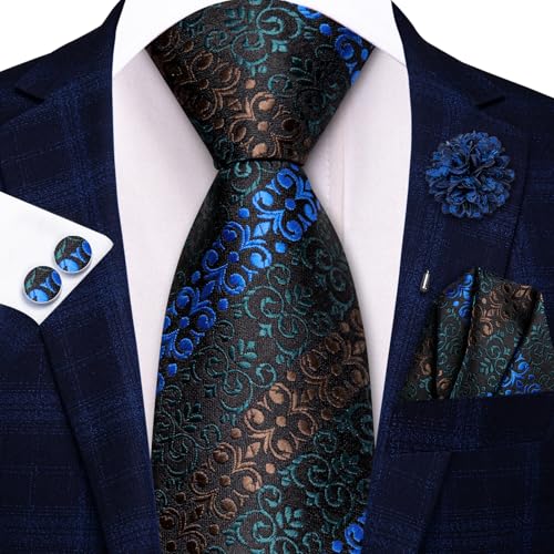 Image of Hi-Tie Zipper Ties for Men Pre-tied Tie Set Lapel Pin Pocket Square and Cufflinks Formal Business Wedding Adjustable Necktie