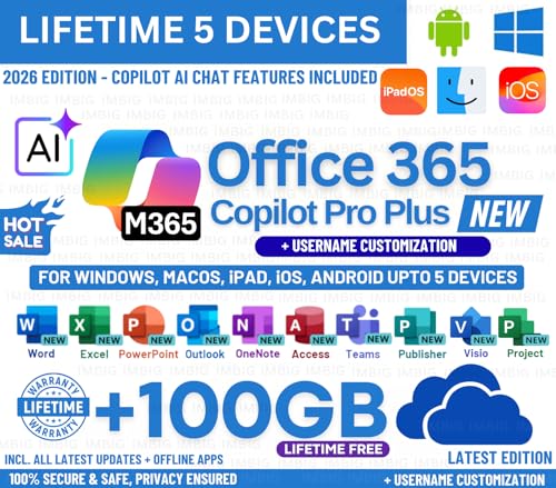 Image of MS Professional Plus 365 Copilot (New 2026 Version) | (5 Devices, Lifetime Validity) Supports Windows, MacOS, iOS, Android | 100GB Lifetime Cloud Storage | Lifetime Updates & Reinstallations