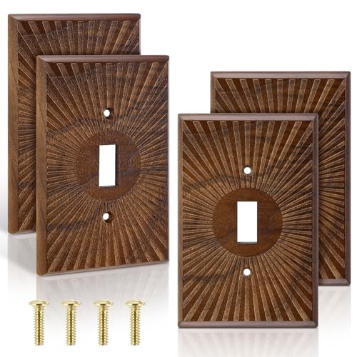DoubleFill 4 Pcs Walnut Wood Switch Cover Brown Outlet Covers Wall Plate Decorative Boho Plug Plate Vintage Rustic Contemporary Interior Room Home Decor (13 * 8.2cm Single Toggle)