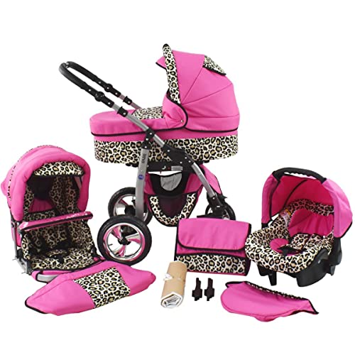 Poussette Combinée Trio landau 2en1 3en1 Isofix siège Auto D-Deluxe by SaintBaby rose & léopard 3en1 avec siège bébé