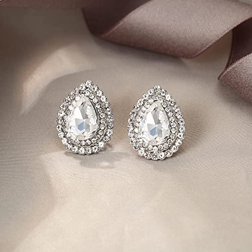 EVER FAITH Wedding Austrian Crystal Stud Earring for Bride, Elegant Teardrop Rhinestone Earrings Jewelry for Women4