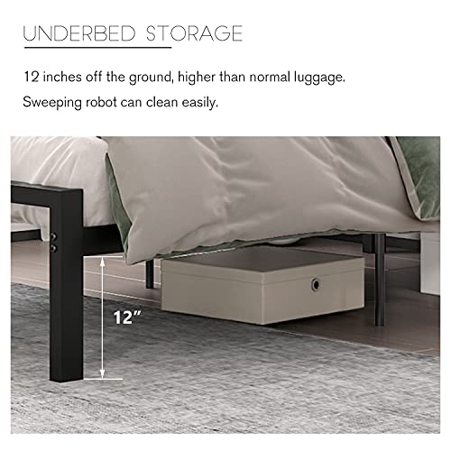image for SHA CERLIN Modern Full Size Metal Bed Frame with Geometric Litchi Grai