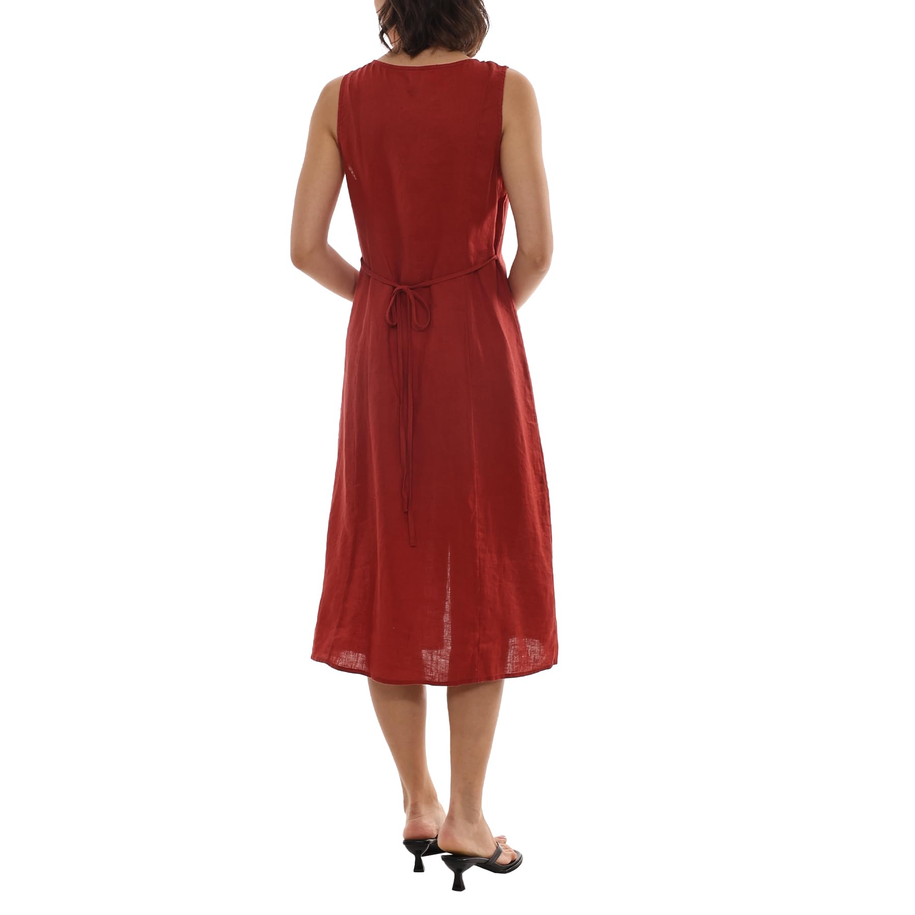 Amazhiyu Abito da donna 100% lino, maxi abito senza maniche girocollo con bottoni