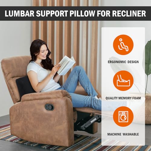 HOMBYS Lumbar Support Pillow for Recliner Chair, Memory Foam Back Support Cushion for Elderly,Extra Large Lumbar Support Pillow,Thick Backrest for Home Reading (Black, 20“x13.5"x5") by HOMBYS - Image 2