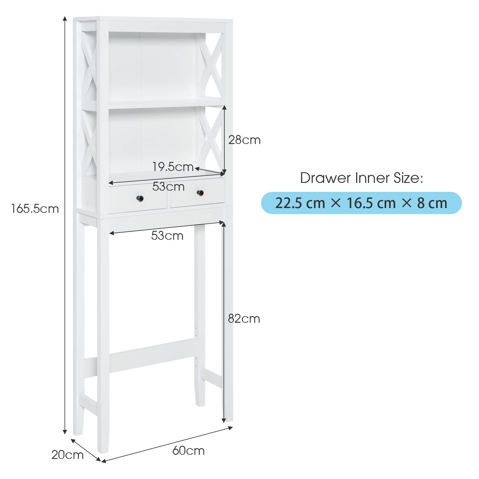 GIANTEX Scaffale per WC, in legno, salvaspazio | Scaffale da bagno, armadietto da bagno, sottile, per lavatrice, con 2 cassetti e 2 ripiani, bianco
