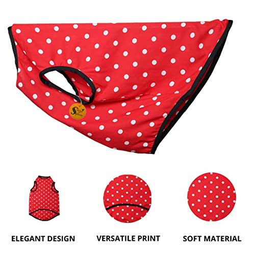 Image of Sage Square Crazy Printed Dog T-Shirt, Trending Dog T-Shirt, Ultra Soft & Light Weight, Comfortable & Breathable Dog Apparel, Trendy Outfit (Polka Red) (XXSmall - 10inch)