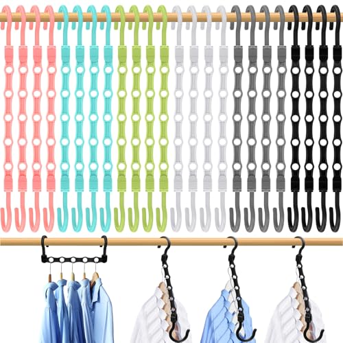 College Dorm Room Essentials, Closet Organizers and Storage, Magic Hangers Space Saving with 5 Holes for Wardrobe, Premium Smart Plastic Clothes Hanger, Organization Home Apartment Essentials, 24 Pack