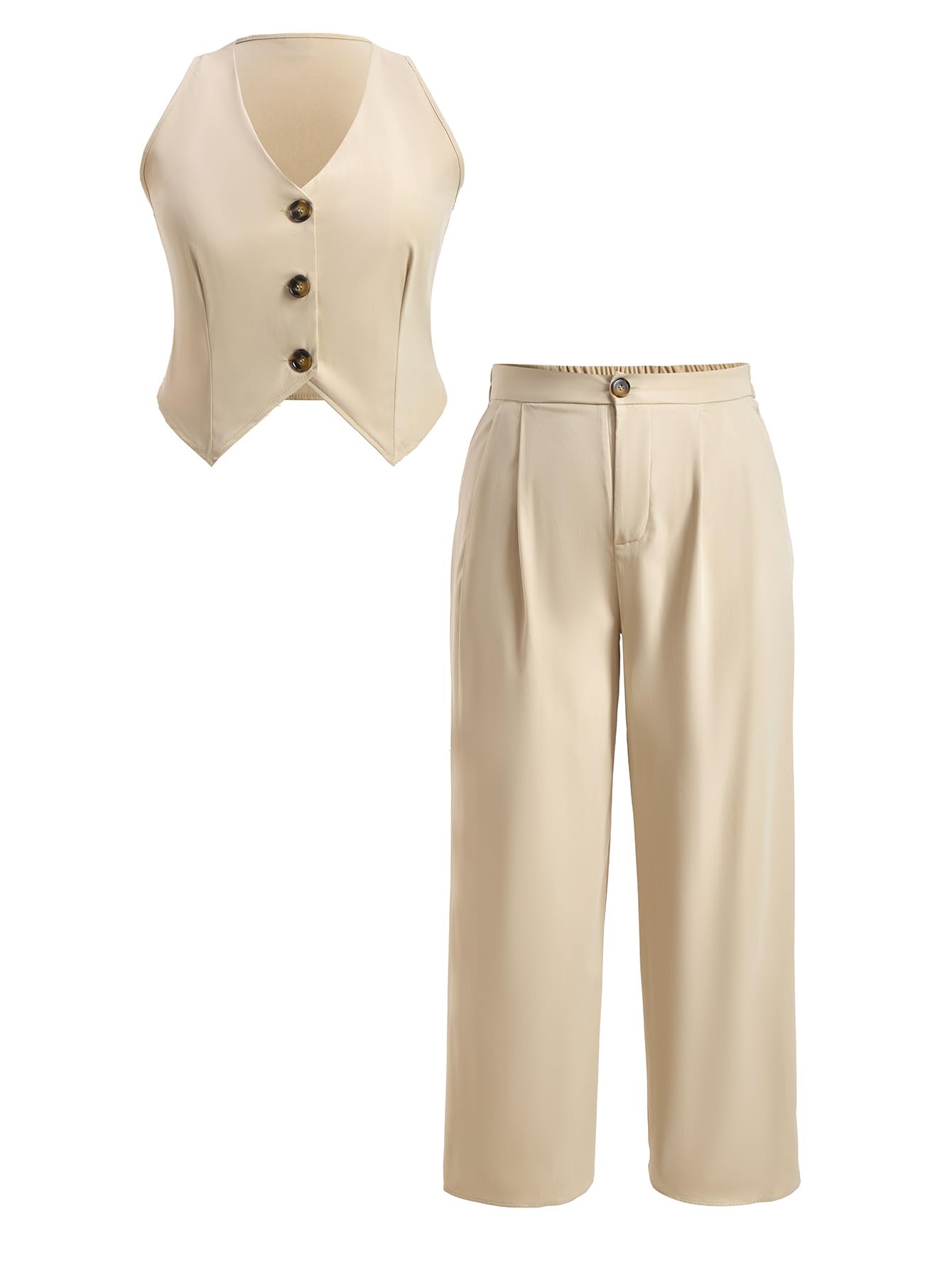 Womens Plus Size 2 Piece Business Casual Outfit Button Up V Neck Blazer Vest and Pants Set
