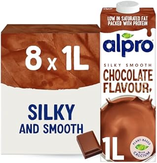 Alpro Chocolate Soya Drink - Plant-Based Long Life Dairy Free & Lactose Free Milk Alternative - 1L (Pack of 8)