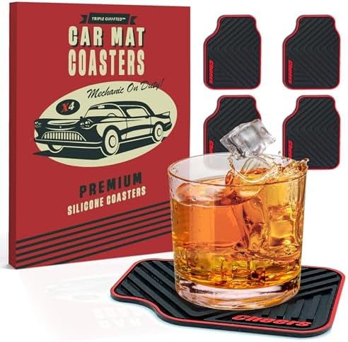 Triple Gifffted Silicone Drink Coasters, Funny Gag Novelty Car Enthusiasts Lovers Gifts for Men Him Ideas,Mechanic Guy Man Cave Garage,Brother,Son,Dad,Birthday Christmas Stocking Stuffer,Dirty Santa