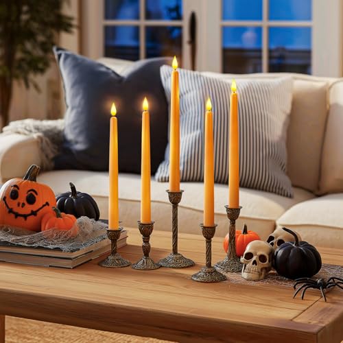 Bougies coniques sans flamme Homemory orange lot de 12 avec télécommande