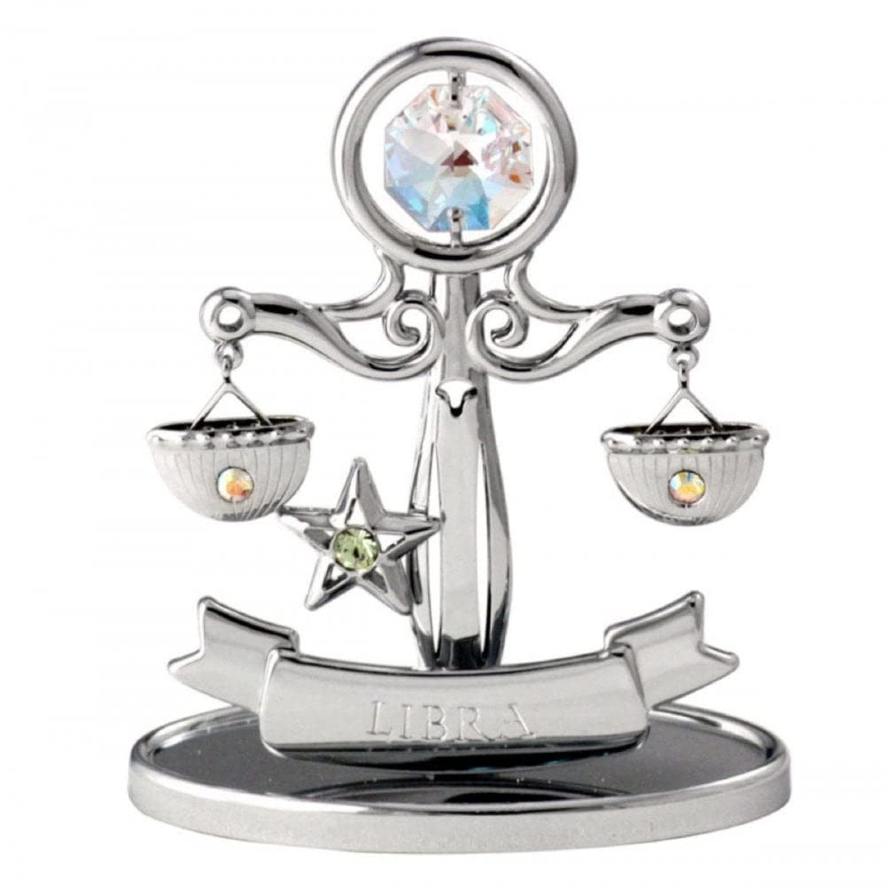 Crystocraft Libra Zodiac Sign Crystal Ornament With Swarovski Elements Gift Boxed Aurora Borealis Crystals Chrome Plated Metal Perfect Keepsake Collectors Gift Figurine Home Decor Astrology (Libra)