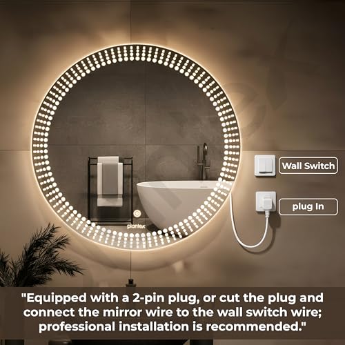 Image of Plantex LED Bathroom Mirror with 3 Tone /Designer Mirror for Living Room /Bedroom /Dressing Room - Round Shape (Dia.24 Inch)