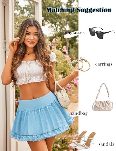 Avidlove Women High Waist Mini Skirt Flowy A Line Ruffle Hem Y2K Cute Skirts Casual3