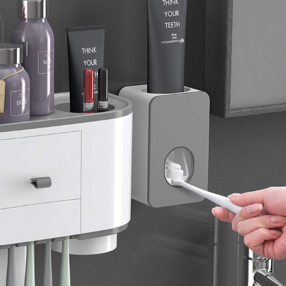 Magnetic Adsorption Toothbrush Holder Automatic Toothpaste Dispenser Squeezer Wall Mount Storage Bathroom Accessories Sets(E)