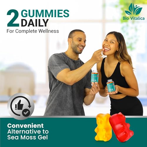 Image of Irish Sea Moss Gummies with Elderberry - USA Made Vegan Gummies with Vitamin C, D & Zinc - Immune Support Supplement with Bladderwrack & Burdock Root for Adults & Kids - 5 Pack