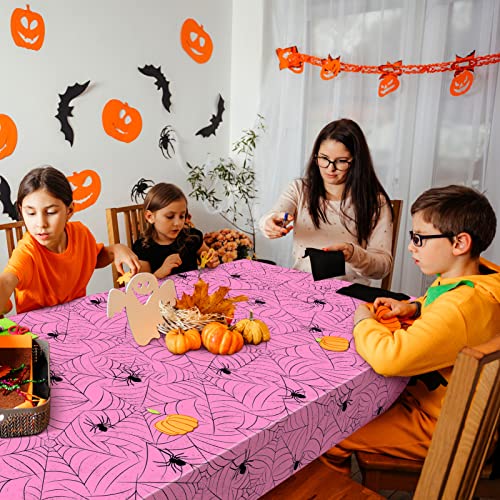 Image of TREWAVE 3 Pack Halloween Spiderweb Tablecloth Rectangular Plastic Spider Web Table Cloth Large Size Table Covers for Home Decor Halloween Party Decorations 54 inch x 108 inch (Pink)