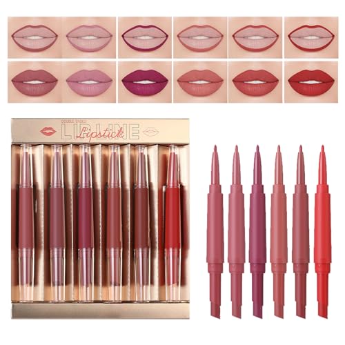 Combo de Lápiz Labial y Delineador de Labios, 6 Piezas Maquillaje Labial Mate Terciopelo Tinte Duradero, Tinte con Brillo Duradero Para Eventos y Actividades
