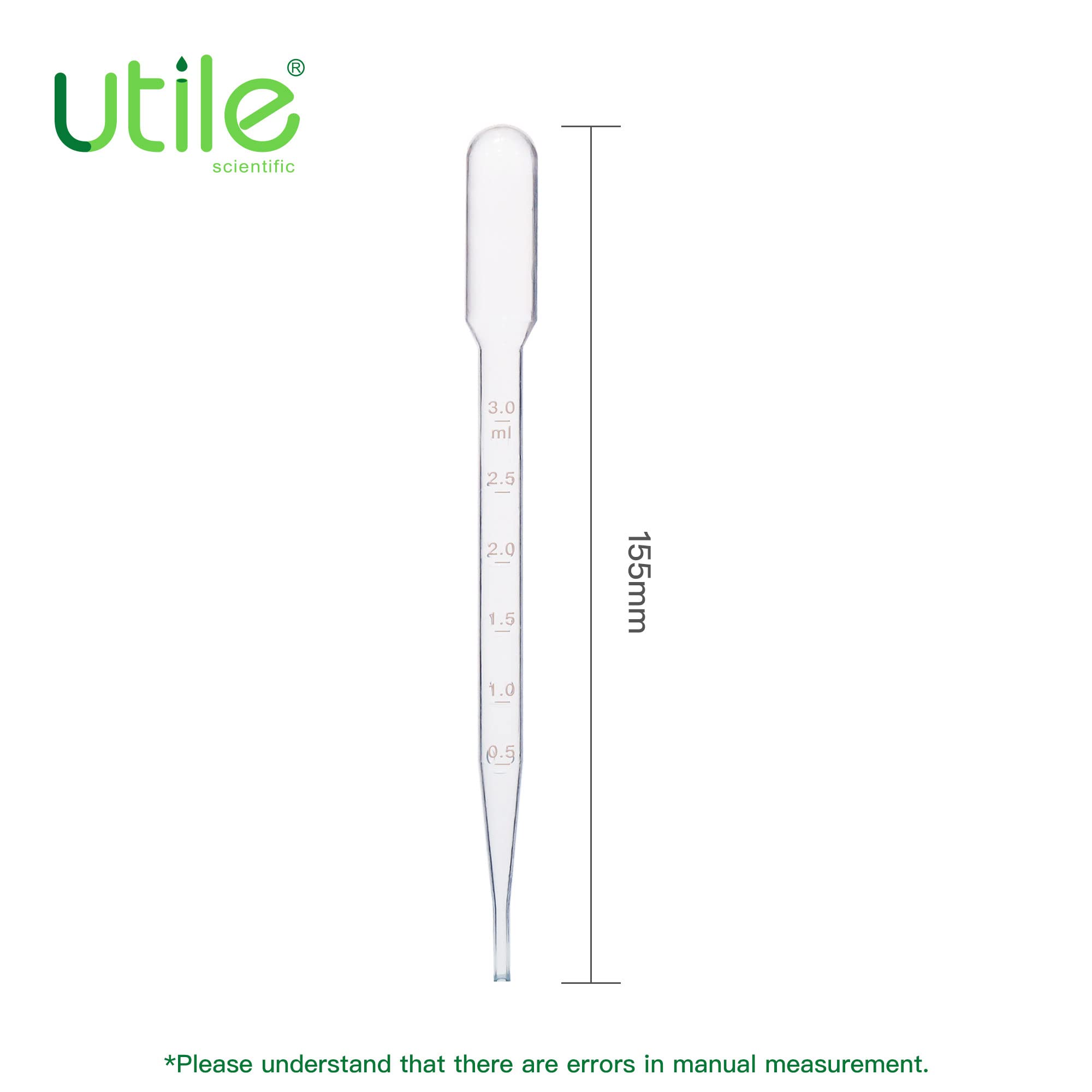 Utile Lot de 100 pipettes de transfert stériles pour huiles essentielles, bouchon de 7 ml avec 155 mm de longueur, polyéthylène basse densité, emballage individuel