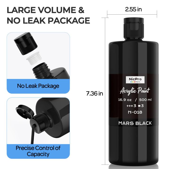 Image of Nicpro White & Black Large Acrylic Paint (16.9 oz, 500 ml), Rich Pigments