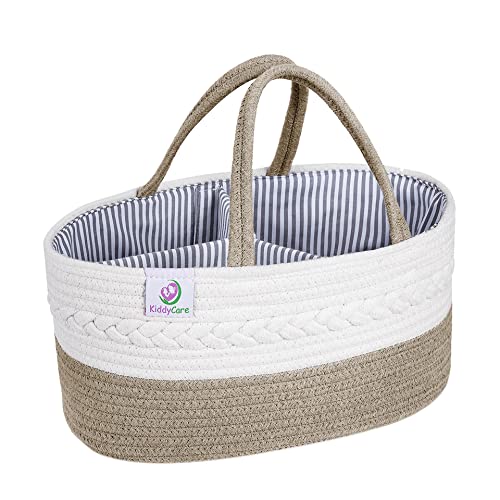 KiddyCare Organizador Pañales para Bebés - Cesta Bebé con 3 Compartimentos Intercambiables y Extraíbles - Organizador Armario Bebé - Ideal como Cesta Regalo Bebé Recién Nacido [Color Natural, Grande]
