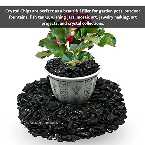 Image of Amazing Gemstone Black Agate Crystal Chips Aquarium Gravel Rocks - Black Agate Chips Bulk Fish Tank Gravel, Small Tumbled Stone Chips and Tiny Crystals for Decoration (Natural AAA Grade Gemstones)