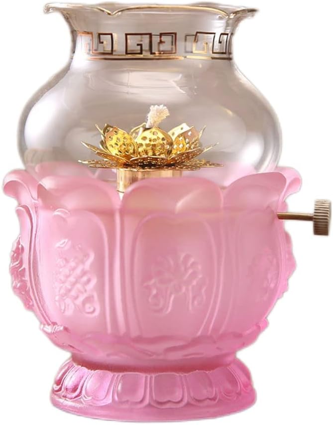 Decorative Lighting Oil Lamp Crystal Lotus Buddha Front Light Anti Oxidation Glass Kerosene Lamp Oil Lamps for Indoor Use Adjustable Switch Oil Lantern