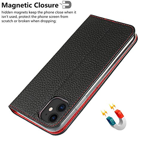 Étui iPhone 11 cuir véritable cordon litchi noir pour vos sorties