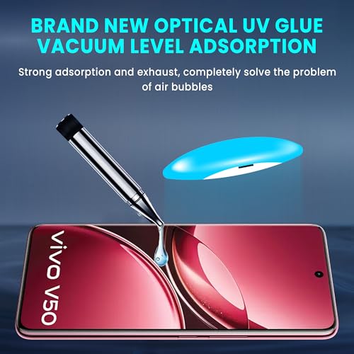 Image of FIRST MART Military Grade UV Tempered Glass For Vivo V50 and Vivo V50e 5G (6.77 Inch) With Edge To Edge Full Screen Coverage & Easy UV Installation Kit | Crystal Clear, Pack of 2